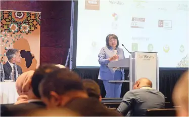  ?? COURTNEY AFRICA African News Agency (ANA) ?? PATRICIA de Lille speaks at the event opening of Africa Halal Week at The Westin Hotel. Africa Halal Week will run until October 18.