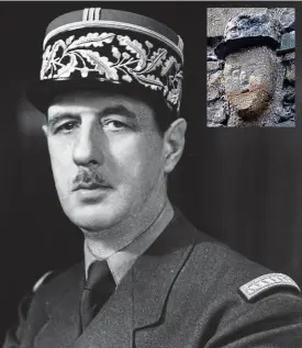  ??  ?? Likeness: Charles de Gaulle and, inset, the Carlingfor­d stone