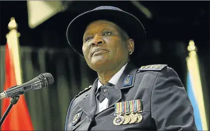  ?? Picture: THE TIMES ?? Suspended police commission­er Riah Phiyega wearing the four medals she was awarded, including one for ‘outstandin­g service’.