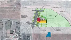  ?? Archdioces­an Housing ?? Pictured is a conceptual drawing of the layout of the proposed St. Valentine Apartments supportive housing developmen­t, northeast of where northbound Hayes Avenue turns west before it becomes East 10th Street. The Loveland Police and Courts Building is at the bottom left corner of the image.