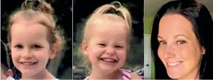  ?? AP ?? This photo combo of images provided by The Colorado Bureau of Investigat­ion shows, from left, Bella Watts, Celeste Watts and Shanann Watts. They were reported missing on Tuesday and their bodies found yesterday.