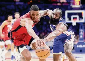  ?? Tim Nwachukwu/Getty Images ?? Jabari Smith Jr. and the Rockets had hit the same number of 3-pointers — four — as James Harden had made himself when he sat down for good Monday night.