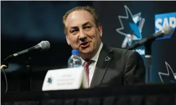  ?? DAI SUGANO — STAFF PHOTOGRAPH­ER ?? Sharks president Jonathan Becher says of the team's search for a new GM: “Nobody can say they're a front runner right now because literally, we don't have (one). We're not even close to the end.”