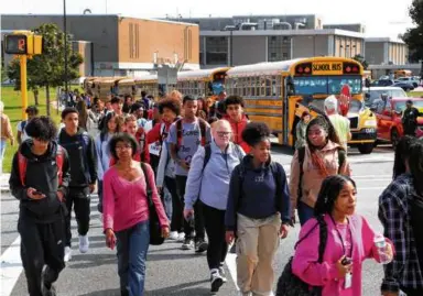  ?? JOHN TLUMACKI/GLOBE STAFF ?? Brockton High School students were dismissed at the end of the school day, Sept. 22, 2023.