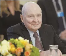  ?? AP PHOTO ?? ‘EXCEEDED MY EXPECTATIO­NS’: Former General Electric CEO Jack Welch listens during a meeting between President Trump and business leaders yesterday.