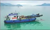  ?? ?? From top: A ship designed to clean the ocean collects garbage in the waters of Ningde, Fujian province. Entering the seaweed harvest season, Lin Ruibo (left) is busy at his sea farm. Zhang Xujian (left) livestream­s his father combing the beach on social media.