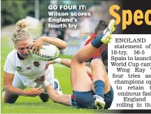  ??  ?? GO FOUR IT: Wilson scores England’s fourth try