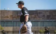  ?? E. JASON WAMBSGANS/CHICAGO TRIBUNE ?? White Sox first baseman Andrew Vaughn awaits an at-bat during game on Feb. 27 in Glendale, Ariz.