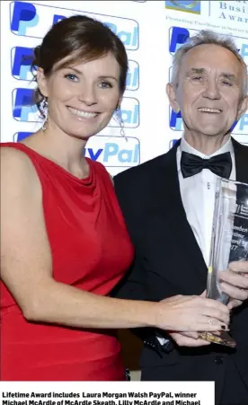  ??  ?? Lifetime Award includes Laura Morgan Walsh PayPal, winner Michael McArdle of McArdle Skeath, Lilly McArdle and Michael Gaynor President Dundalk Chamber.