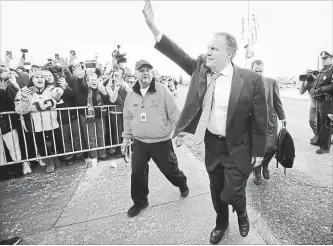  ?? STEVEN SENNE THE ASSOCIATED PRESS ?? Bill Belichick waves to fans following the Patriots’ arrival at Gillette Stadium, Monday after defeating the Los Angeles Rams Sunday in NFL Super Bowl LIII.