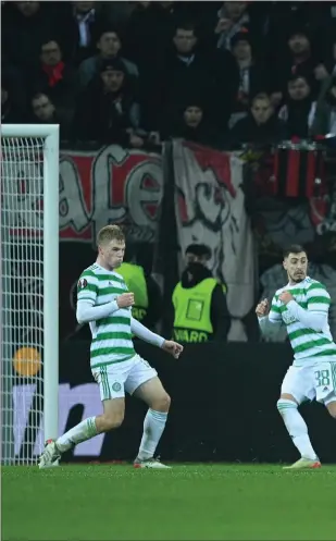  ?? ?? Moussa Diaby lands the killer blow as Leverkusen reinstated their lead as Celtic crashed out of the Europa League