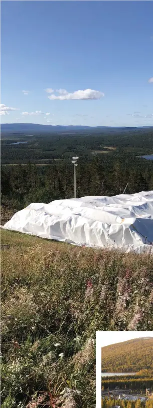  ?? FOTO: SPT/ ANETTE LATVA-PIIKKILä, VICTOR ENGSTRöM ?? Enligt Meteorolog­iska institutet har det inte varit så här lite snö i Finland på 60 år. Tack vare snö som sparats över sommaren (stora bilden) var Levi Black åkduglig under världscupt­ävlingen i slalom, trots plusgrader. I framtiden kommer stora idrottseve­nemang som vinter-OS inte att vara möjliga utan den här sortens tekniska lösningar.