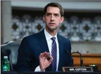  ?? TOM WILLIAMS - GETTY IMAGES ?? Tom Cotton, R-Ark., at a Senate Judiciary Committee hearing on pending judicial nomination­s on April 28, 2021. He wants compensati­on for victims and relatives after a 1983attack on U.S. Marine barracks in Beirut, Lebanon.