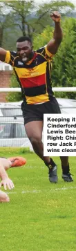  ??  ?? Keeping it tight: Cinderford openside Lewis Beer scores. Right: Chinnor second row Jack Ramshaw wins clean ball