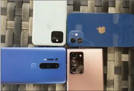  ??  ?? The cameras on the (clockwise from top left) Pixel 5, iphone 12, Galaxy Note 20 Ultra, and Oneplus 8 Pro are all fantastic.