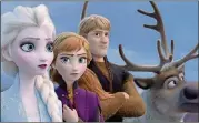  ?? DISNEY/TNS ?? From left, Elsa (voiced by Idina Menzel), Anna (voiced by Kristen Bell), Kristoff (voiced by Jonathan Groff) and Sven in “Frozen 2.”