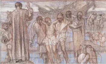  ??  ?? Frank Brangwyn - St Paul Shipwrecke­d, Christ’s Hospital cartoon