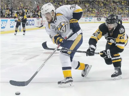  ?? KIRK IRWIN/GETTY IMAGES ?? The inability of Viktor Arvidsson and other top Nashville forwards to score is a big reason Pittsburgh has a 2-0 series lead.