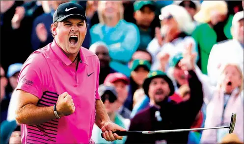  ?? AP/CHARLIE RIEDEL ?? Patrick Reed reacts after winning the Masters on Sunday in Augusta, Ga. Reed defeated Rickie Fowler by one stroke for his first major.