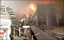  ?? KUNA photo ?? Fire-fighters battling the blaze in one of the warehouses.