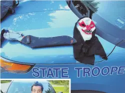  ?? PhotoS CoURtESY MAINE StAtE poLICE ?? THE JOKE’S ON YOU: A machete and a clown mask, above, which cops said was worn by Corey Berry, left, were confiscate­d by Maine police Tuesday. Berry was released on $200 bail.