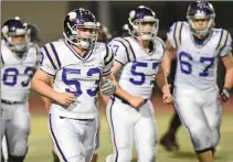  ?? Dan Watson /The Signal ?? Valencia’s Cole Edwards (53), Cody Paul (57) and Parker Kernek (67) all return on the Vikings’ offensive line for next year.