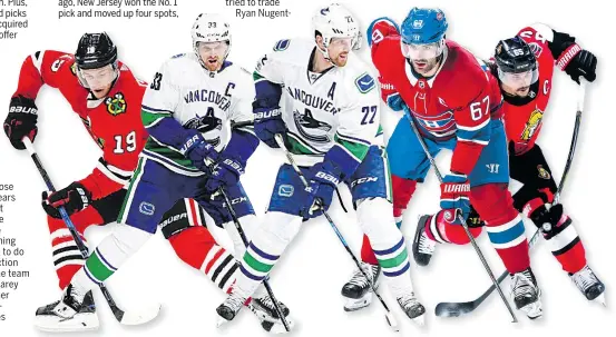  ??  ?? From left to right: Blackhawks captain Jonathan Toews; the Canucks’ Sedin twins, Henrik and Daniel; Canadiens captain Max Pacioretty; and Senators captain Erik Karlsson.