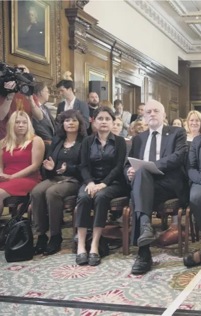  ??  ?? Labour leader Jeremy Corbyn with his wife, Laura Alvarez and members of his shadow cabinet team ahead of his speech on UK foreign policy, which was heavily criticised by political opponents