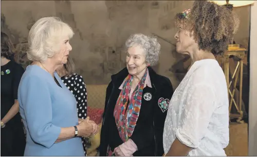  ?? PICTURE: PA WIRE ?? ROYAL GREETINGS: The Duchess of Cornwall talks to joint Booker Prize winners Margaret Atwood and Bernardine Evaristo during a reception at Clarence House.