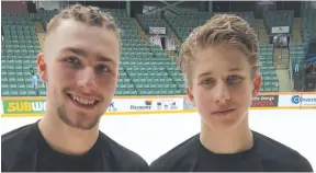  ?? CITIZEN STAFF PHOTO ?? Cole Moberg, left, and Jack Sander have been making smooth adjustment­s to life in the Western Hockey League.