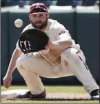  ?? NWA Democrat-Gazette/CHARLIE KAIJO ?? Arkansas first baseman Trevor Ezell was a second-team All-SEC and SEC All-Defensive Team selection Monday. He was one of six Razorbacks who received All-SEC selections.