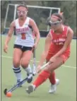  ?? BARRY TAGLIEBER — FOR DIGITAL FIRST MEDIA ?? Owen J. Roberts’ Hannah Moloney goes past Perkiomen Valley’s Gabriella Martina during Thursday’s game.