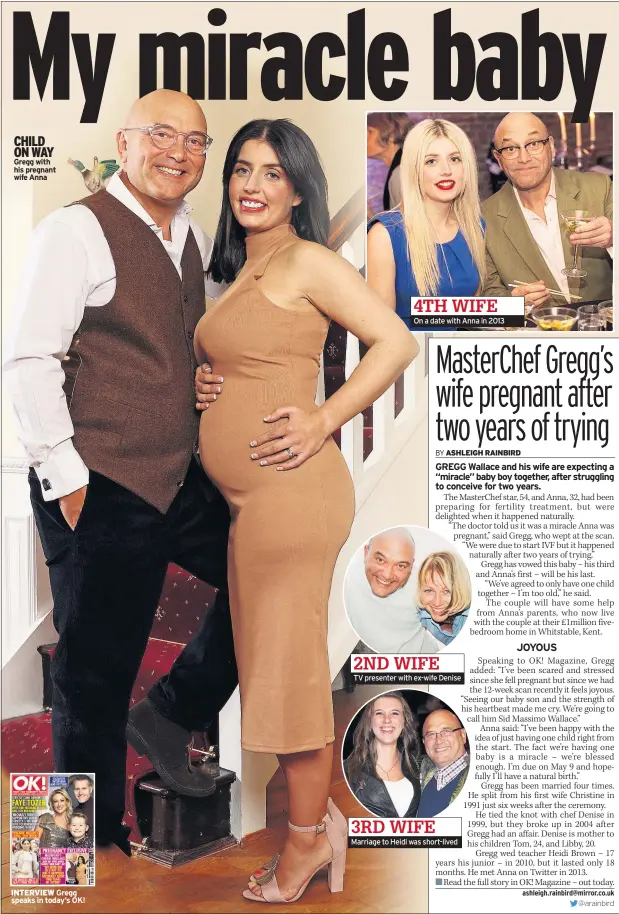  ??  ?? CHILD ON WAY Gregg with his pregnant wife Anna INTERVIEW Gregg speaks in today’s OK! 4TH WIFE On a date with Anna in 2013 2ND WIFETV presenter with ex-wife Denise Marriage to Heidi was short-lived 3RD WIFE