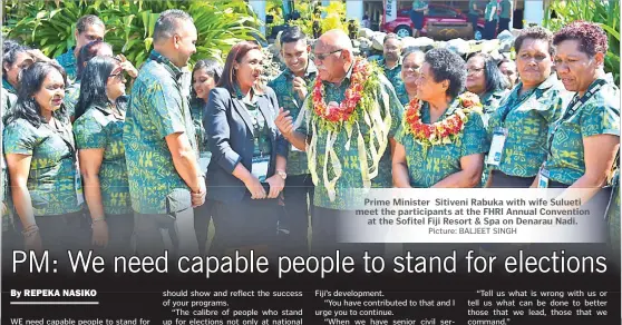  ?? Picture: BALJEET SINGH ?? Prime Minister Sitiveni Rabuka with wife Sulueti meet the participan­ts at the FHRI Annual Convention at the Sofitel Fiji Resort & Spa on Denarau Nadi.