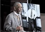 ?? J. SCOTT APPLEWHITE/AP ?? Standing by a photo of Emmett Till, Rep. Bobby Rush speaks about the anti-lynching act approved Wednesday.