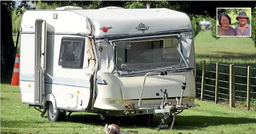  ?? PHOTO: LAWRENCE GULLERY/STUFF ?? IA
metre thick poplar branch completely crushed this caravan. Inset: Caravan owners William and Margaret Liddell.