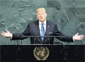  ?? Justin Lane EPA-EFE/REX/Shuttersto­ck ?? “I WILL always put America first,” President Trump said at the U.N., echoing the message of his campaign.