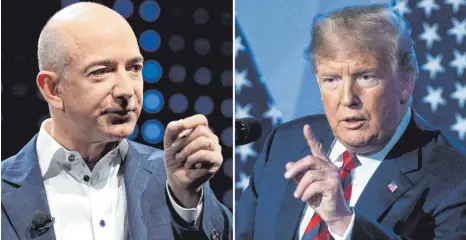  ?? FOTOS: DPA ?? Zwei, die sich bekämpfen: Amazon-Gründer Jeff Bezos und US-Präsident Donald Trump (rechts).
