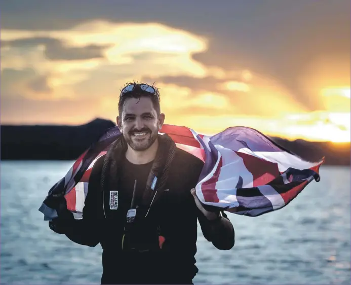  ??  ?? Jordan Wylie after completing his solo trip across the Bab Al Mandeb Strait