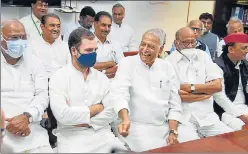  ?? PTI ?? Opposition candidate Yashwant Sinha with Congress leaders Rahul Gandhi, Mallikarju­n Kharge and NCP chief Sharad Pawar among others during filing of his nomination papers in New Delhi.