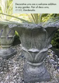  ??  ?? Decorative urns are a welcome addition in any garden. Pair of deco urns, £150, Gardenalia.