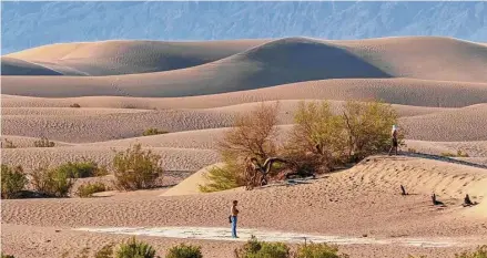  ?? Photos by Ty O’Neil/Associated Press ?? A tourist explores the Mesquite Flat Sand Dunes on July 11 in Death Valley National Park, Calif. July averages a high of 116 degrees.