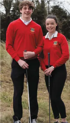  ??  ?? Junior Boys Captain Karl Meegan and Junior Girls Captain Jessica Quinn at the Captains Drive In at County Louth Golf Club.