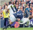  ??  ?? Reckless: Fraser Brown pole-axes Elliot Daly in the first minute at Twickenham