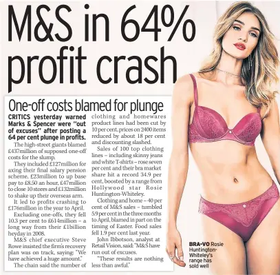  ??  ?? BRA-V0 Rosie Huntington­Whiteley’s range has sold well