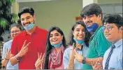  ?? PTI ?? ■
Students celebrate after ICSE and ISC board results were declared at City Montessori School in Lucknow on Friday.