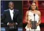  ?? AP PHOTO ?? Leslie Odom Jr. presents an award at the 72nd annual Tony Awards in New York on June 10, 2018, left, and Audra McDonald presents an award at the 73rd annual Tony Awards in New York in 2019.