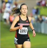  ?? Christian Abraham / Hearst Connecticu­t Media ?? Greenwich’s Mari Noble crosses the finish line during Class LL championsh­ip in Manchester, on Saturday.