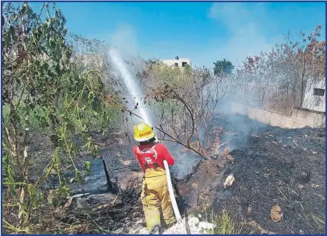  ??  ?? Personal de Bomberos hacen un llamado a los ciudadanos a no quemar basura en terrenos baldíos