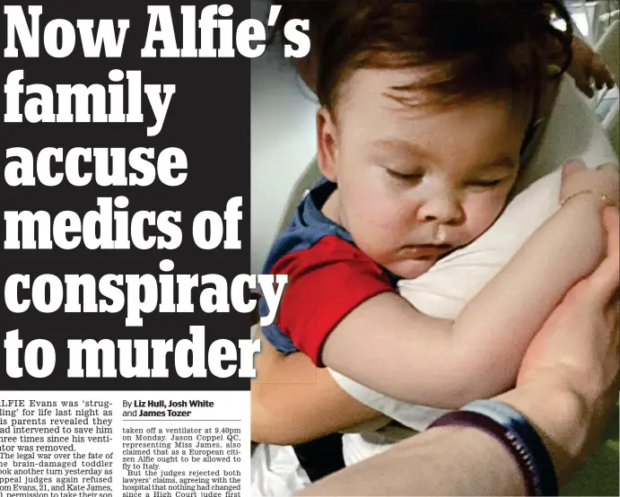 ??  ?? Tender: Alfie Evans is cradled by his mother Kate James at Alder Hey Hospital in Liverpool
